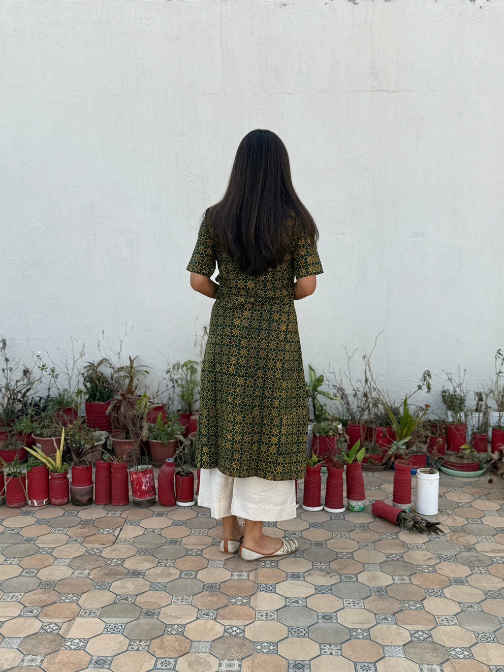 Harini Ajrakh Hand Block Printed Wrap Kurta | Green | KanthaIndia