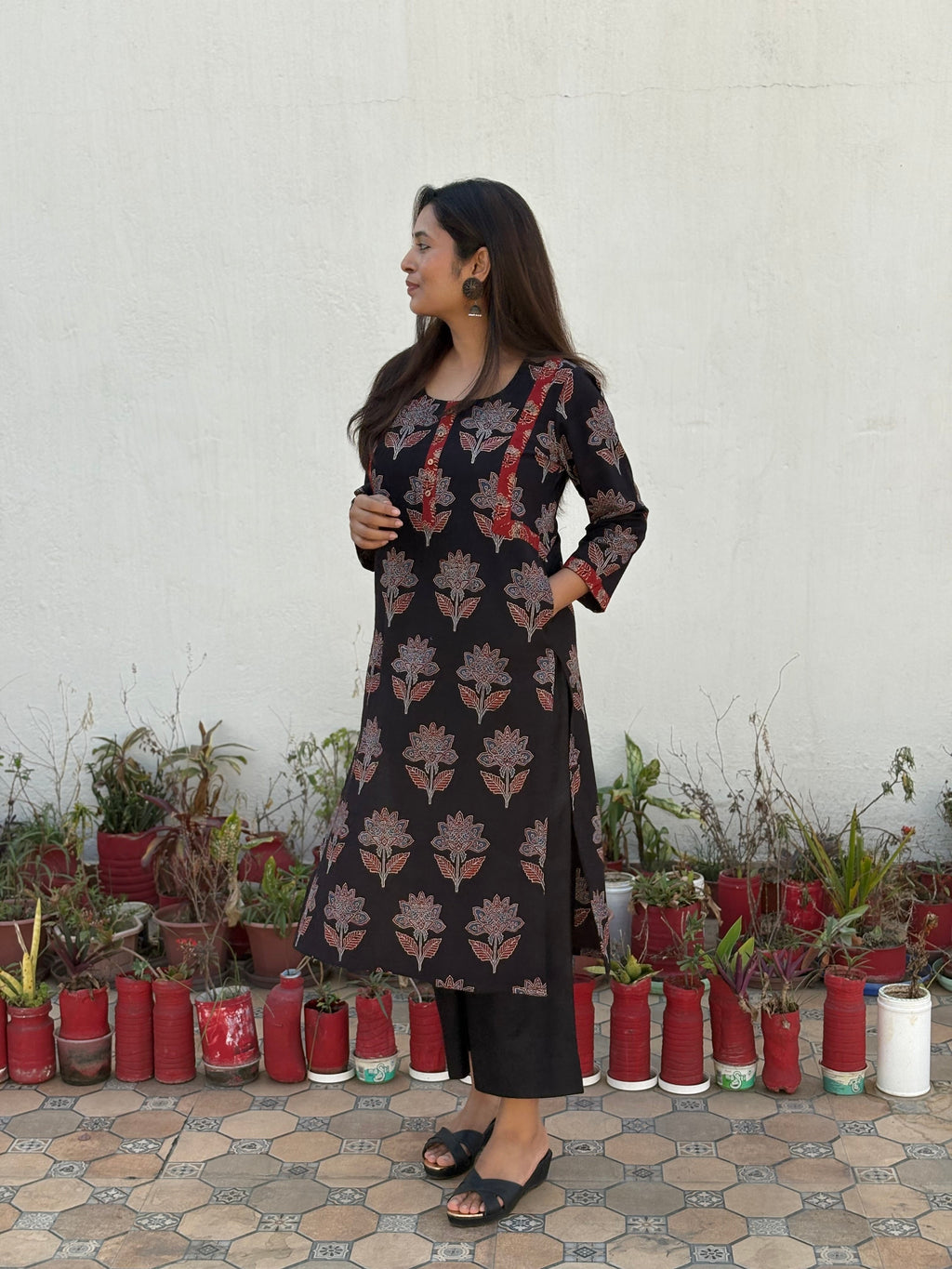 Shakti Ajrakh Hand Block Printed Cotton Kurta | Red | KanthaIndia