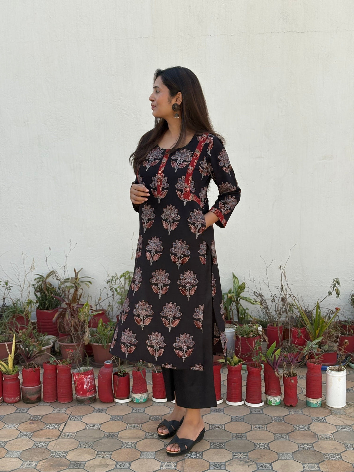 Shakti Ajrakh Hand Block Printed Cotton Kurta | Red | KanthaIndia