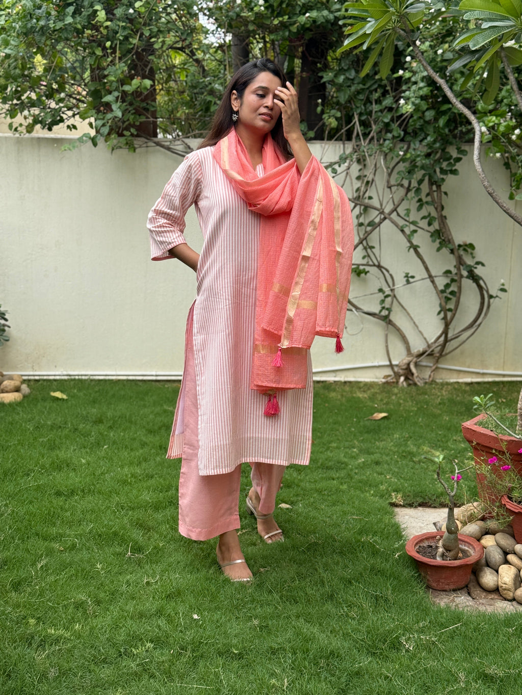 Orange candy Handloom Kurta Set