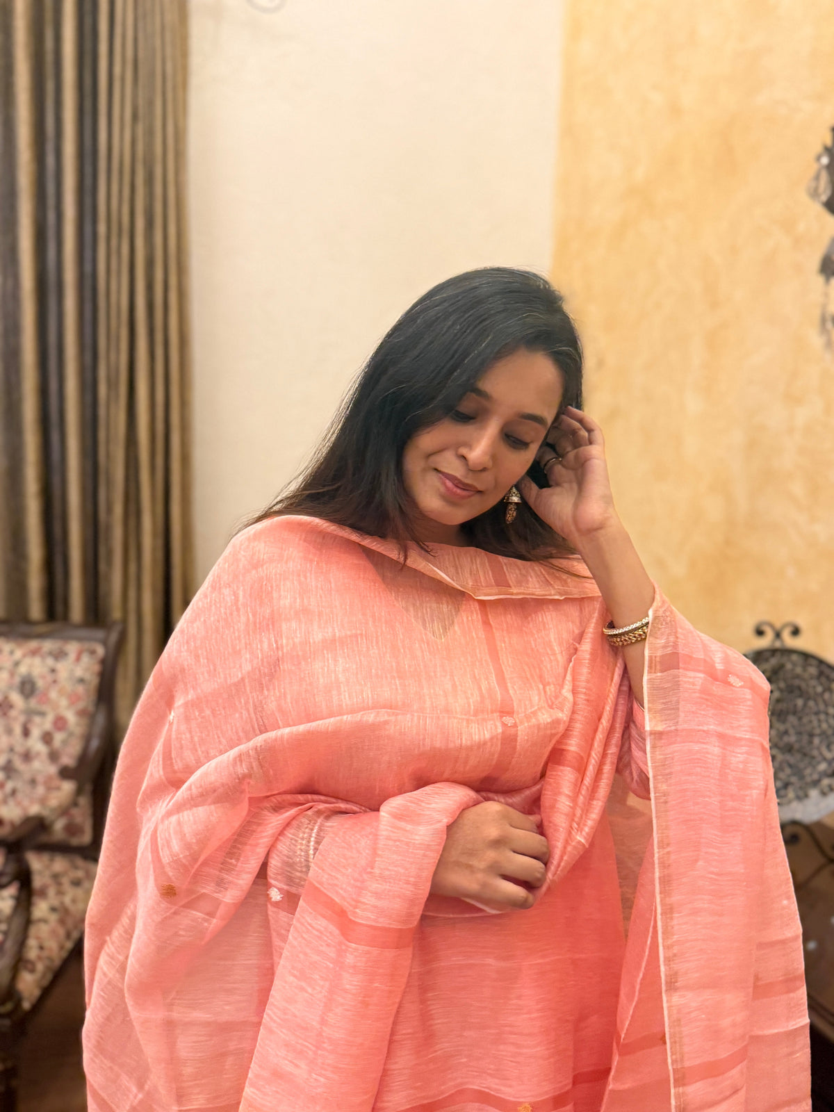 Aarambh Pink Jamdani Unstitched Fabric Set