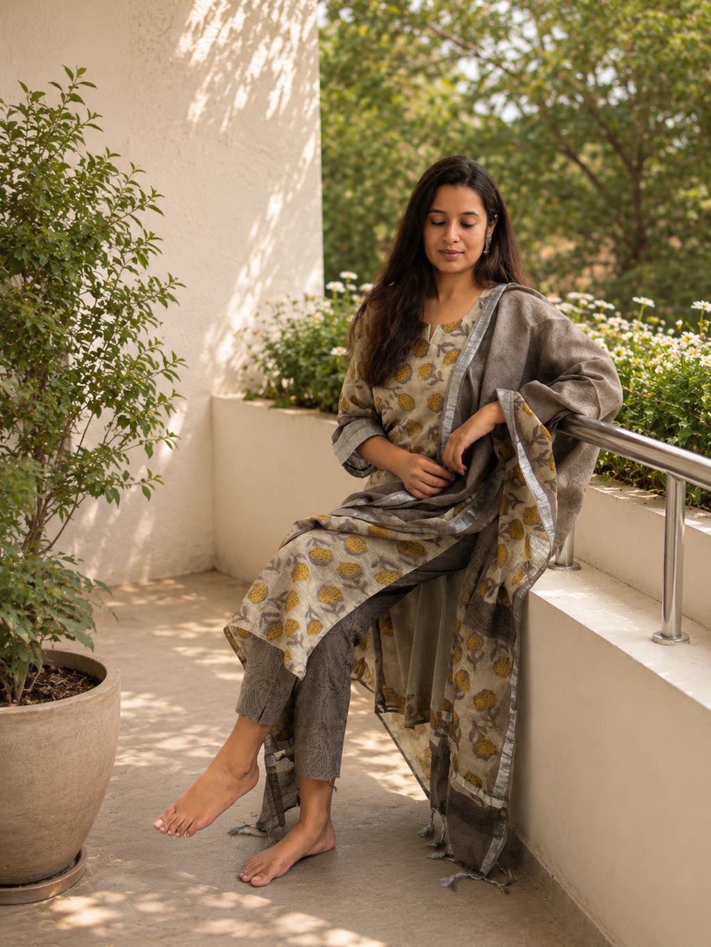 Aswi Cotton Linen Kurta & Dupatta