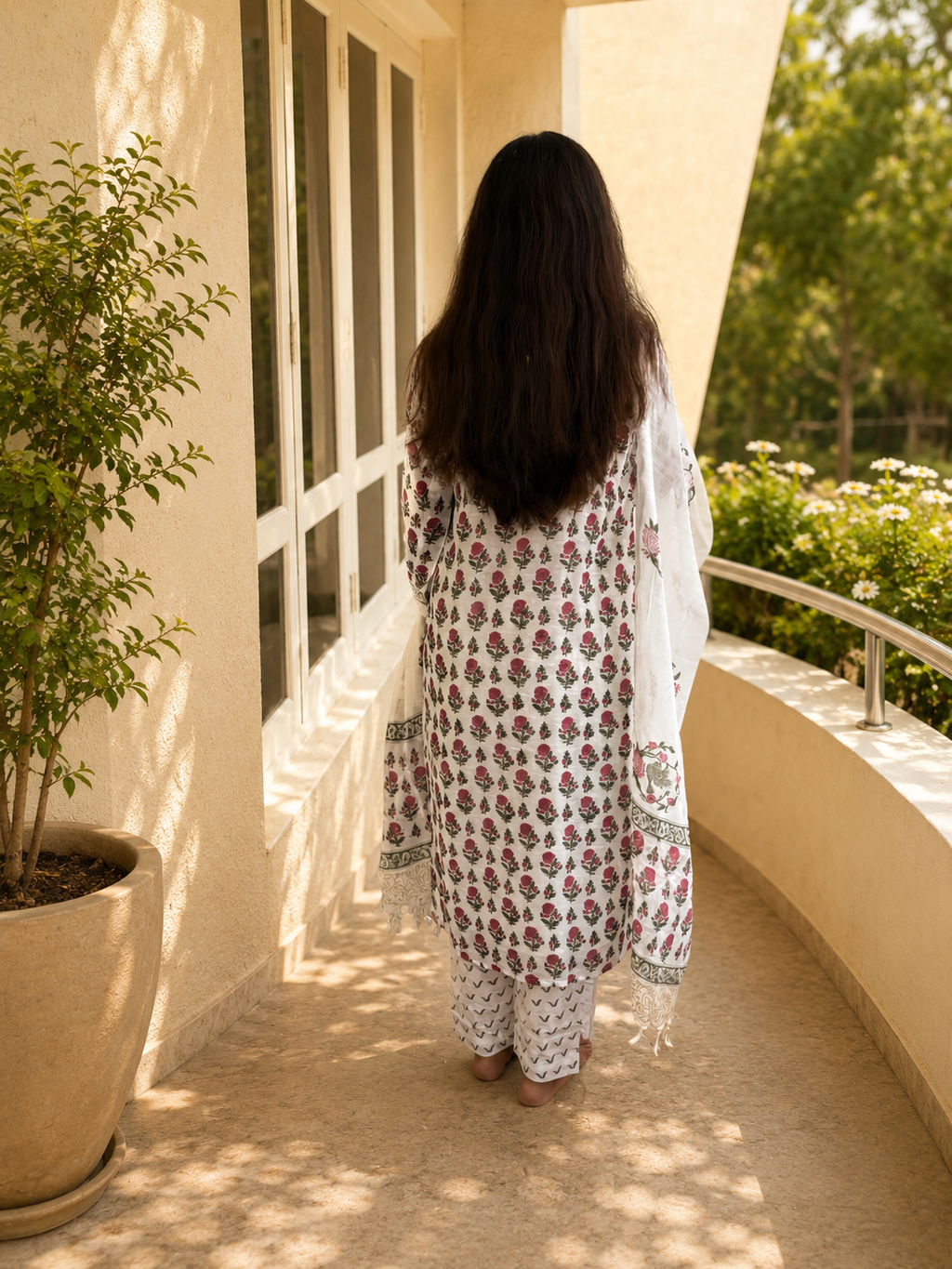 Indira Gulbahaar Cotton Linen Kurta Set
