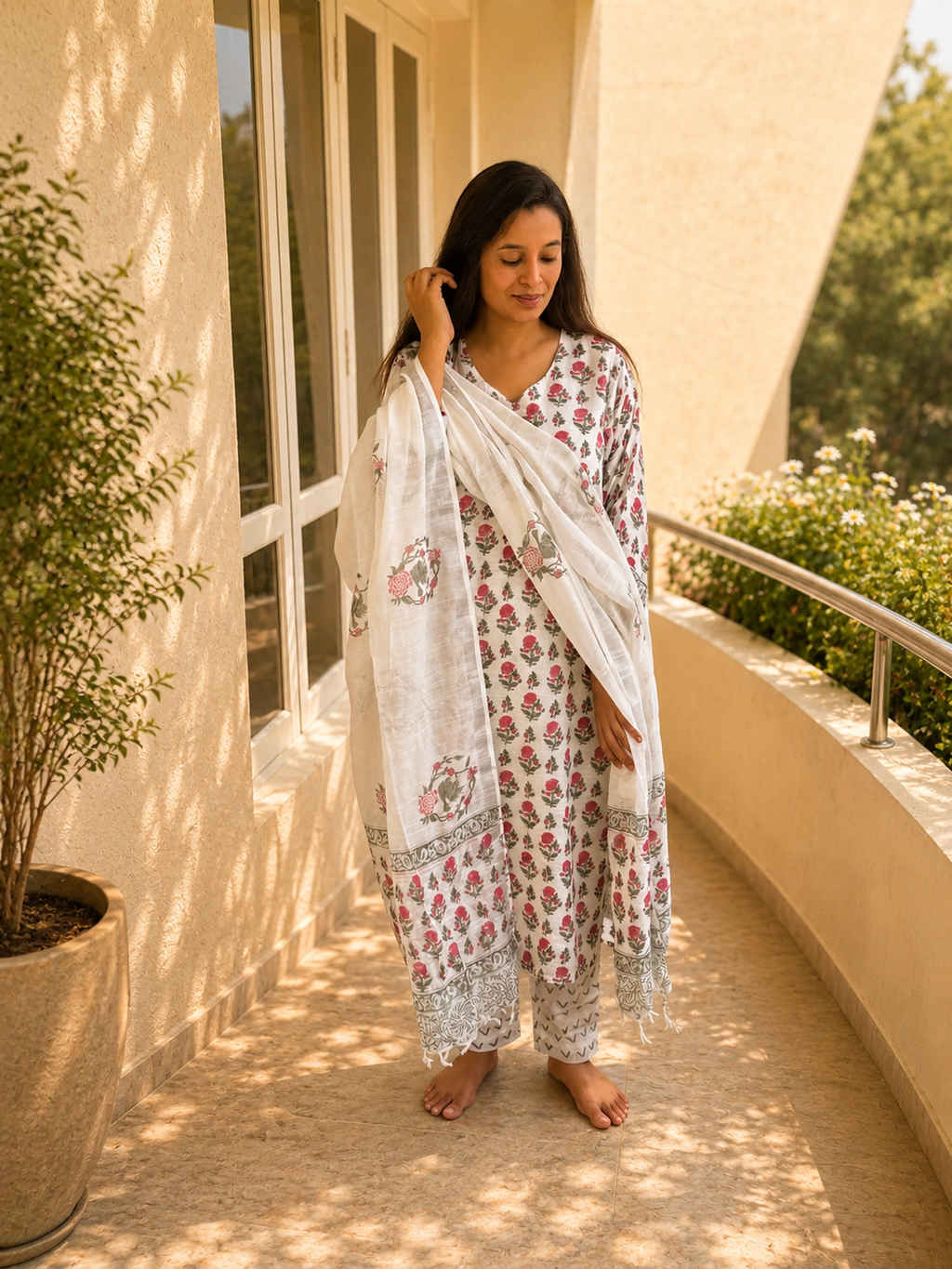 Indira Gulbahaar Cotton Linen Kurta Set
