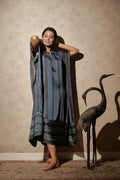 Ajrakh Modal Free-size Collar Neck Blue Kaftan Dress