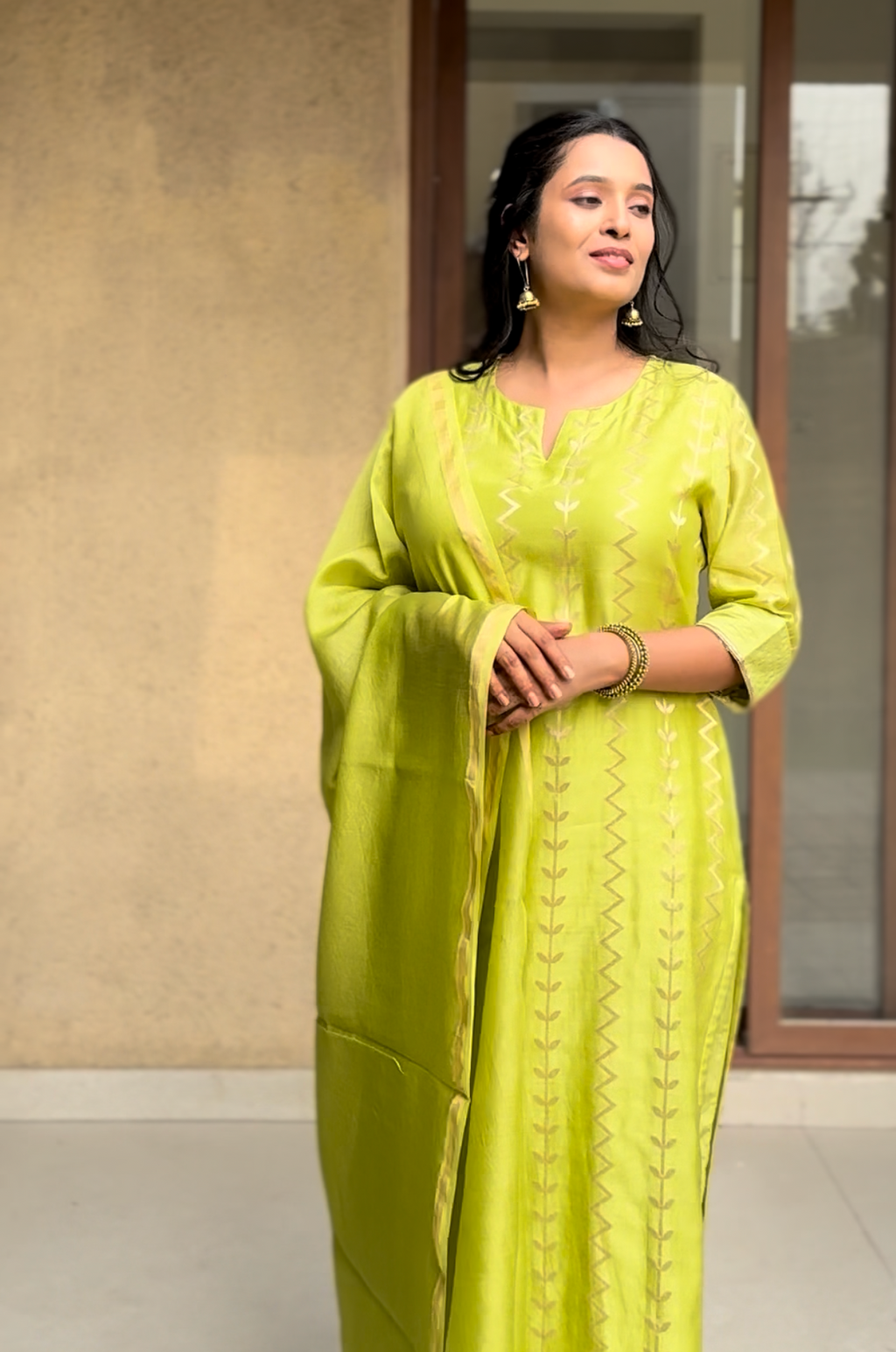 Aadya Banarasi Chanderi Silk Suit Set | Hand Woven | KanthaIndia