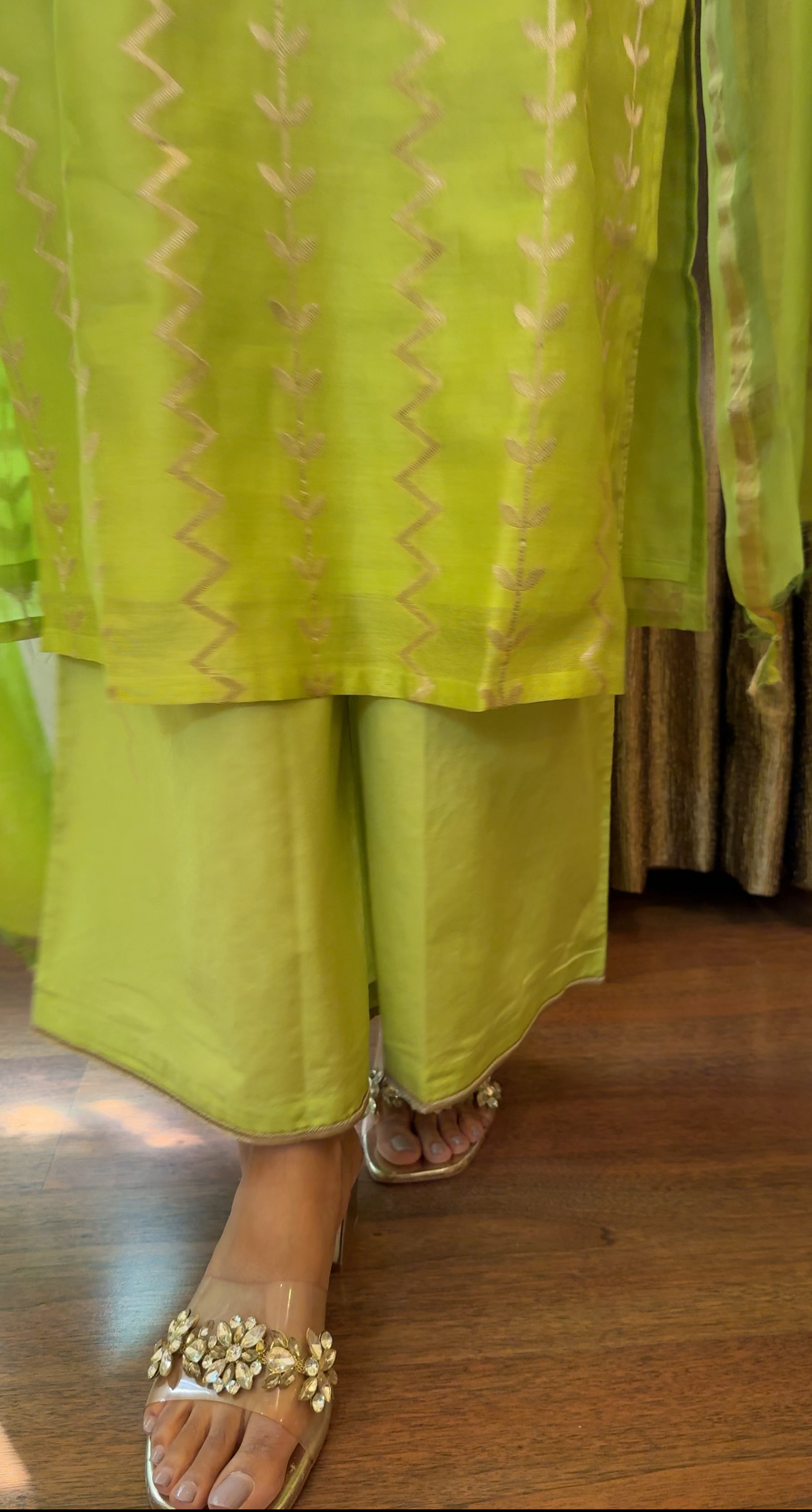 Aadya Banarasi Chanderi Silk Suit Set | Hand Woven | KanthaIndia