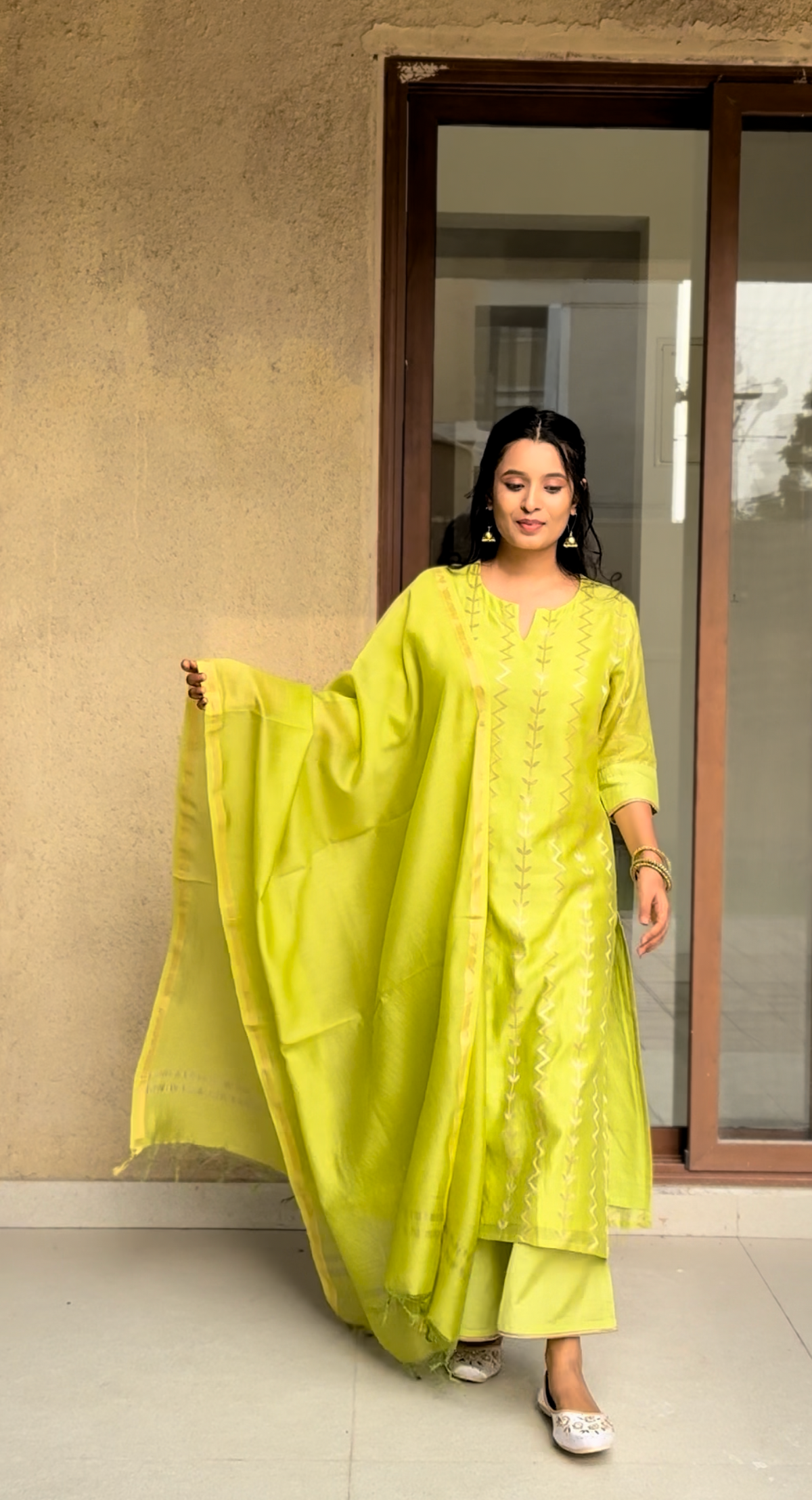 Aadya Banarasi Chanderi Silk Suit Set | Hand Woven | KanthaIndia