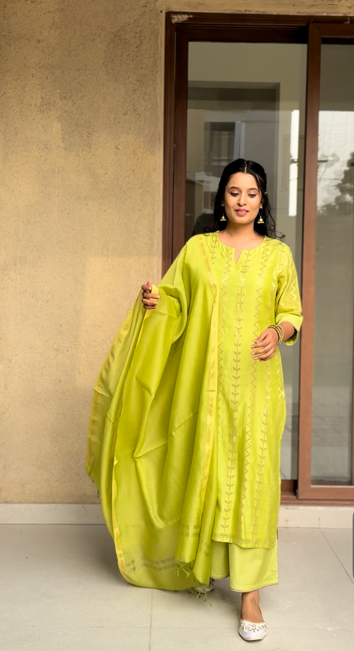 Aadya Banarasi Chanderi Silk Suit Set | Hand Woven | KanthaIndia