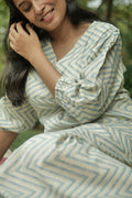 Olivia Hand Block Printed Cotton Midi Dress | Floral | KanthaIndia