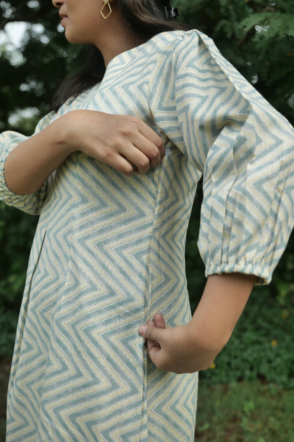 Olivia Hand Block Printed Cotton Midi Dress | Floral | KanthaIndia