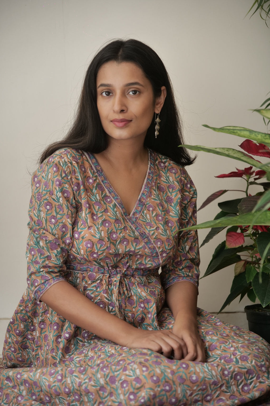 Beige Bagh Hand Block Printed Cotton Dress | KanthaIndia