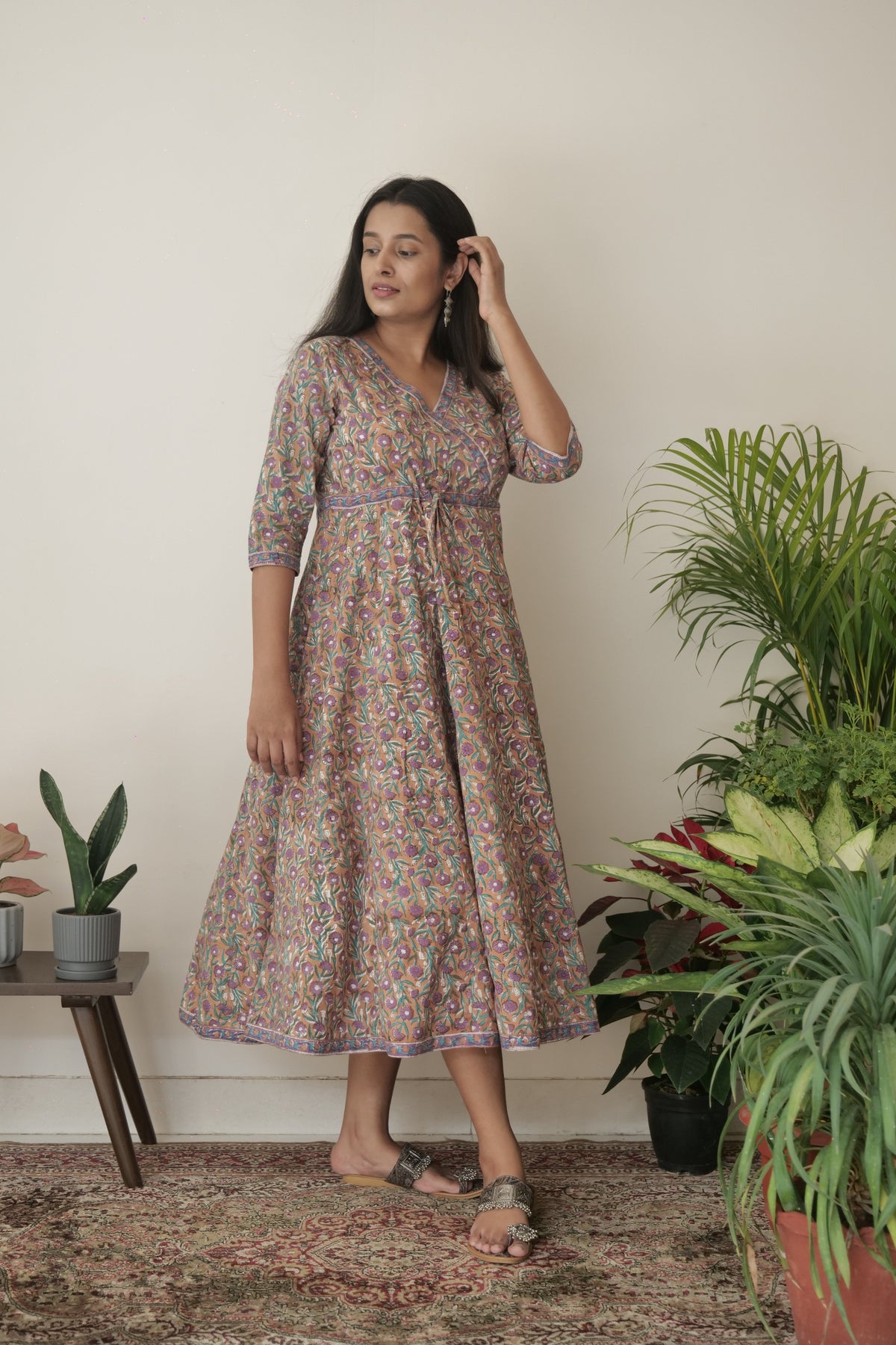 Beige Bagh Hand Block Printed Cotton Dress | KanthaIndia