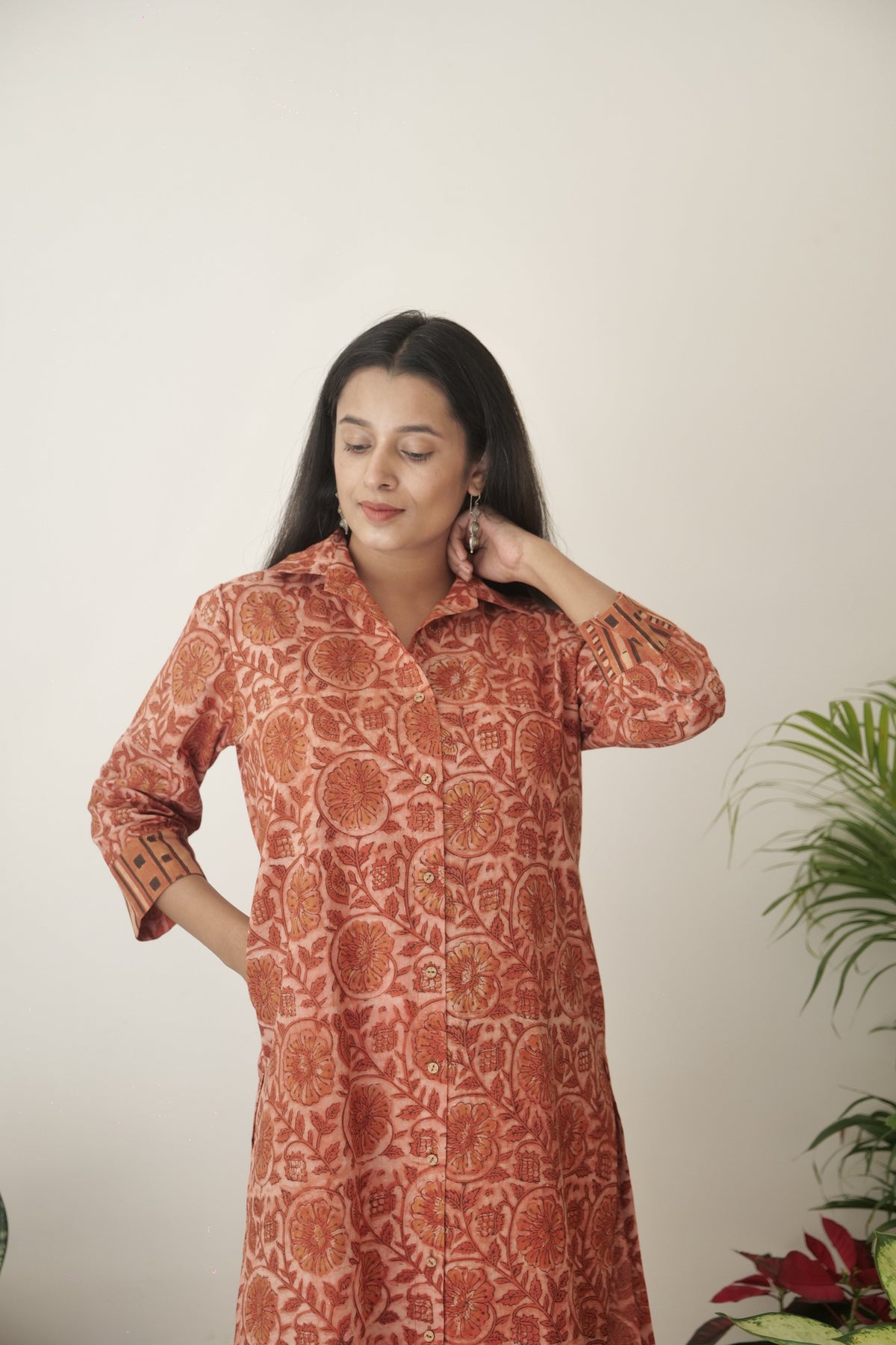 Cotton Vanaspati Brick Orange Kurta Set